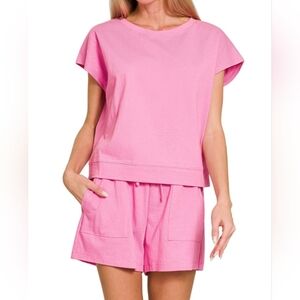 #97053 🛑S,M,L Fabulous Premium Cotton Top & Shorts 2pc Loungewear Or Travel Set